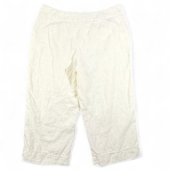 J.Jill 100% Linen Wide Leg Cropped Cream Pants Womens 14 Coastal Lagenlook Lined - Picture 5 of 10